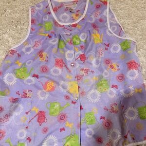 Moon Dance Apron Pearl Snap Front Pockets Purple Floral Pattern Size 1X